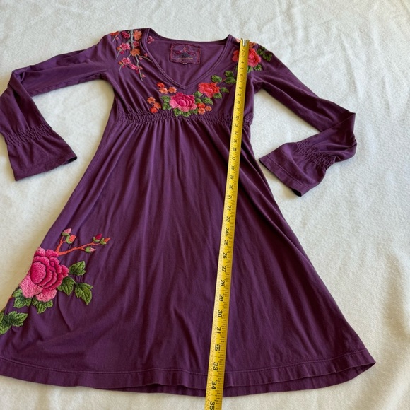 Johnny Was Long Sleeve Flower Embroidered Mini Dress Purple Size XS - Picture 6 of 11